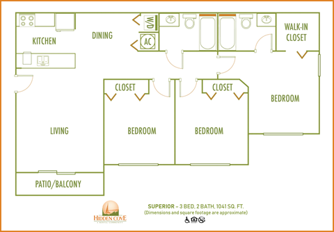 Three bedroom floor plan at Hidden Cove, Florida